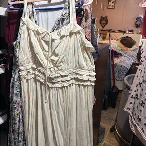 Torrid Cream Maxi Dress with Blue Floral Pattern